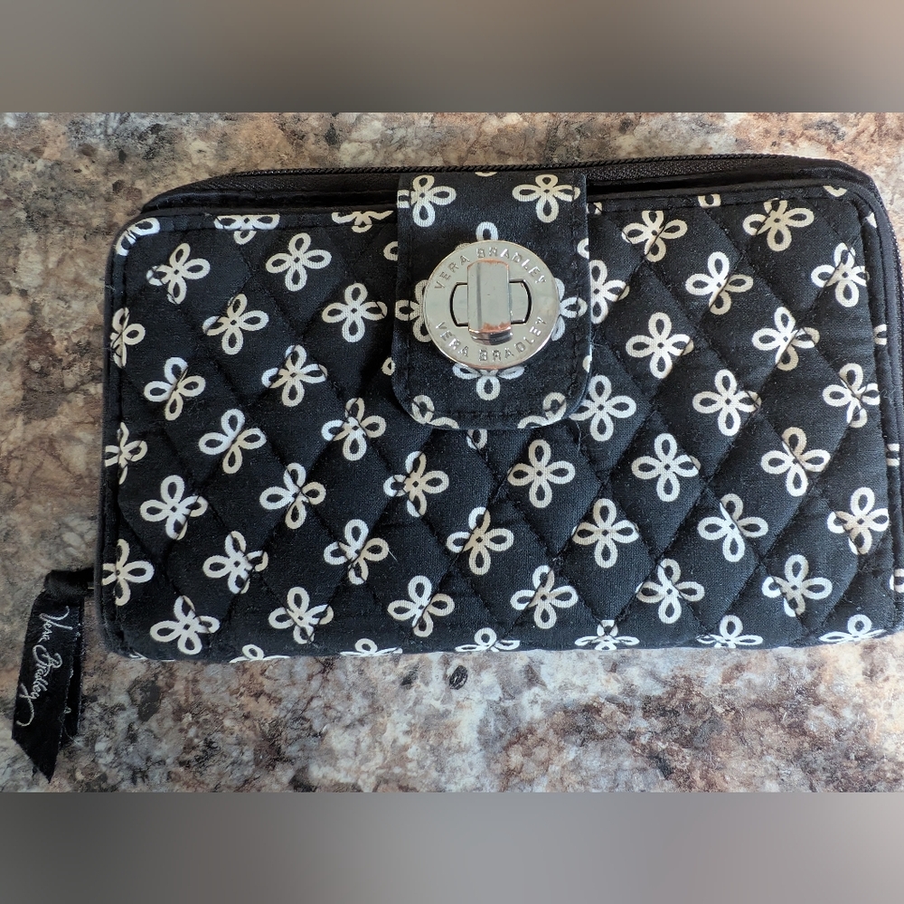 Vera Bradley Quilted Black and White Turn Lock Wallet